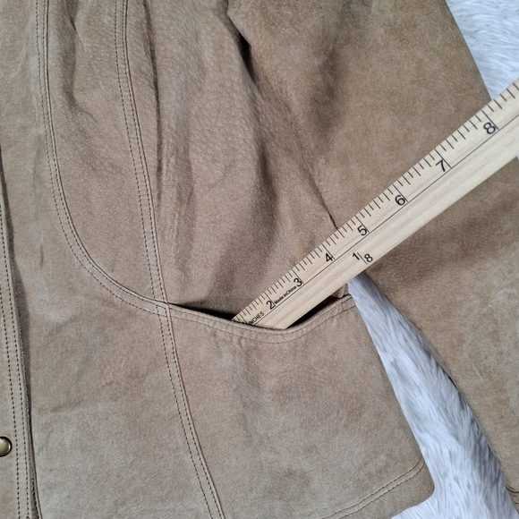 Coldwater Creek Women's Fawn Tan Suede Leather Jacket Snap-Front Lined Size XL - Picture 14 of 15
